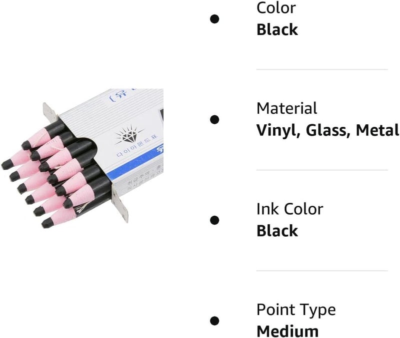 LENITH Korean Glass Markers Grease Pencils Peel-Off Type Grease Pencils China and Porcelin Marker/Wax pencil for Vinyl, Metal, Skin, Paper, window glass, Checking Markers (12 Pencils) Color:Green - Image 2